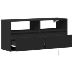 Vegghengt TV-benk med LED svart 100x31x45 cm