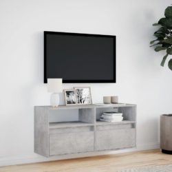 Vegghengt TV-benk med LED-lys betonggrå 100x31x45 cm