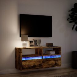 Vegghengt TV-benk med LED røkt eik 100x31x45 cm