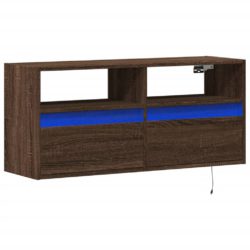 Vegghengt TV-benk med LED brun eik 100x31x45 cm