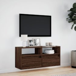 Vegghengt TV-benk med LED brun eik 100x31x45 cm