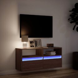 Vegghengt TV-benk med LED brun eik 100x31x45 cm