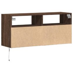 Vegghengt TV-benk med LED brun eik 100x31x45 cm