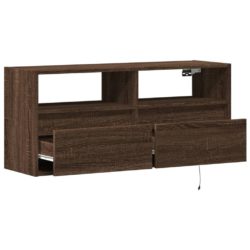 Vegghengt TV-benk med LED brun eik 100x31x45 cm