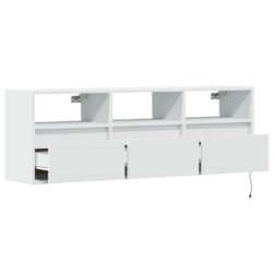 Vegghengt TV-benk med LED hvit 130x31x45 cm