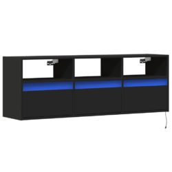 Vegghengt TV-benk med LED svart 130x31x45 cm