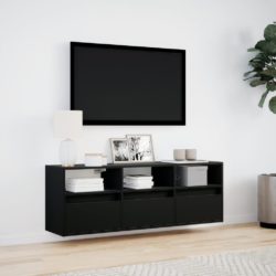 Vegghengt TV-benk med LED svart 130x31x45 cm