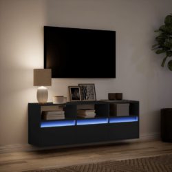 Vegghengt TV-benk med LED svart 130x31x45 cm