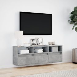 Vegghengt TV-benk med LED-lys betonggrå 130x31x45 cm