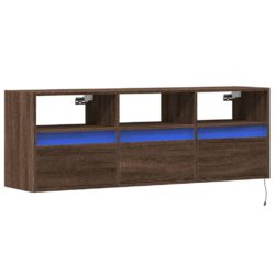 Vegghengt TV-benk med LED brun eik 130x31x45 cm