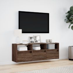 Vegghengt TV-benk med LED brun eik 130x31x45 cm