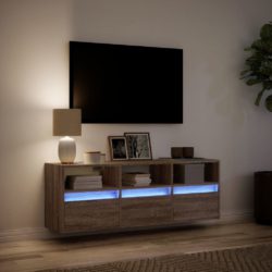 Vegghengt TV-benk med LED brun eik 130x31x45 cm