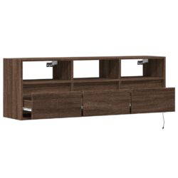 Vegghengt TV-benk med LED brun eik 130x31x45 cm