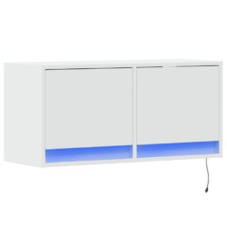 Vegghengt TV-benk med LED hvit 80x31x35 cm