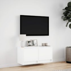 Vegghengt TV-benk med LED hvit 80x31x35 cm