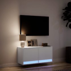 Vegghengt TV-benk med LED hvit 80x31x35 cm