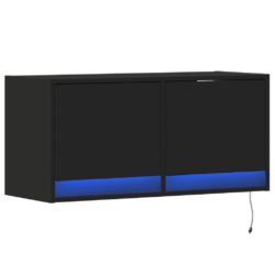 Vegghengt TV-benk med LED svart 80x31x35 cm