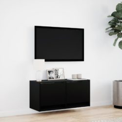 Vegghengt TV-benk med LED svart 80x31x35 cm