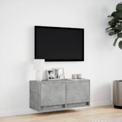 Vegghengt TV-benk med LED-lys betonggrå 80x31x35 cm