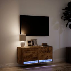 Vegghengt TV-benk med LED røkt eik 80x31x35 cm