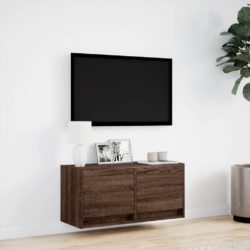 Vegghengt TV-benk med LED brun eik 80x31x35 cm