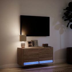 Vegghengt TV-benk med LED brun eik 80x31x35 cm