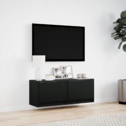 Vegghengt TV-benk med LED svart 100x31x35 cm