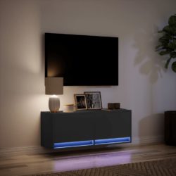 Vegghengt TV-benk med LED svart 100x31x35 cm