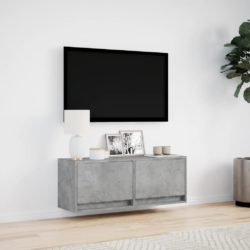 Vegghengt TV-benk med LED-lys betonggrå 100x31x35 cm