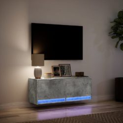 Vegghengt TV-benk med LED-lys betonggrå 100x31x35 cm