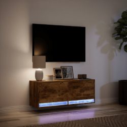 Vegghengt TV-benk med LED røkt eik 100x31x35 cm