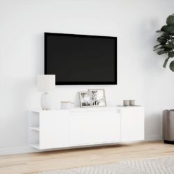 Vegghengt TV-benk med LED hvit 135x31x39,5 cm