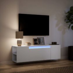 Vegghengt TV-benk med LED hvit 135x31x39,5 cm