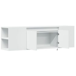 Vegghengt TV-benk med LED hvit 135x31x39,5 cm