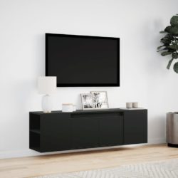 Vegghengt TV-benk med LED svart 135x31x39,5 cm