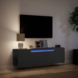 Vegghengt TV-benk med LED svart 135x31x39,5 cm