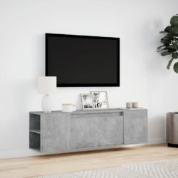 Vegghengt TV-benk med LED-lys betonggrå 135x31x39,5 cm