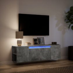 Vegghengt TV-benk med LED-lys betonggrå 135x31x39,5 cm