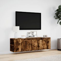 Vegghengt TV-benk med LED røkt eik 135x31x39,5 cm