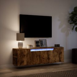 Vegghengt TV-benk med LED røkt eik 135x31x39,5 cm