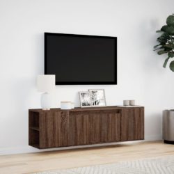 Vegghengt TV-benk med LED brun eik 135x31x39,5 cm