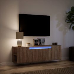 Vegghengt TV-benk med LED brun eik 135x31x39,5 cm