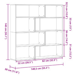 Bokhylle for hjørne 4 etasjer hvit 85x85x140 cm konstruert tre