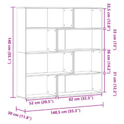 Bokhylle hjørne 4 lag gammelt tre 85x85x140 cm konstruert tre