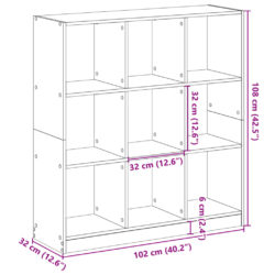 Bokhylle svart 102x32x108 cm konstruert tre