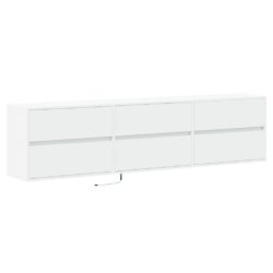 Vegghengt TV-benk med LED hvit 180x31x45 cm