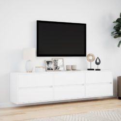 Vegghengt TV-benk med LED hvit 180x31x45 cm