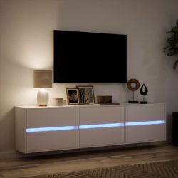 Vegghengt TV-benk med LED hvit 180x31x45 cm