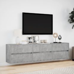 Vegghengt TV-benk med LED-lys betonggrå 180x31x45 cm