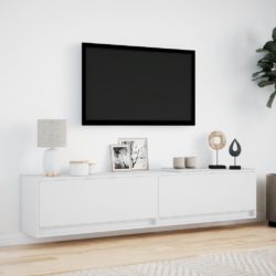 Vegghengt TV-benk med LED hvit 180x31x38 cm